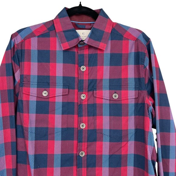 Con.Struct Plaid Lined Casual Button Up Shirt Red Blue Size Small NWOT - Picture 2 of 11